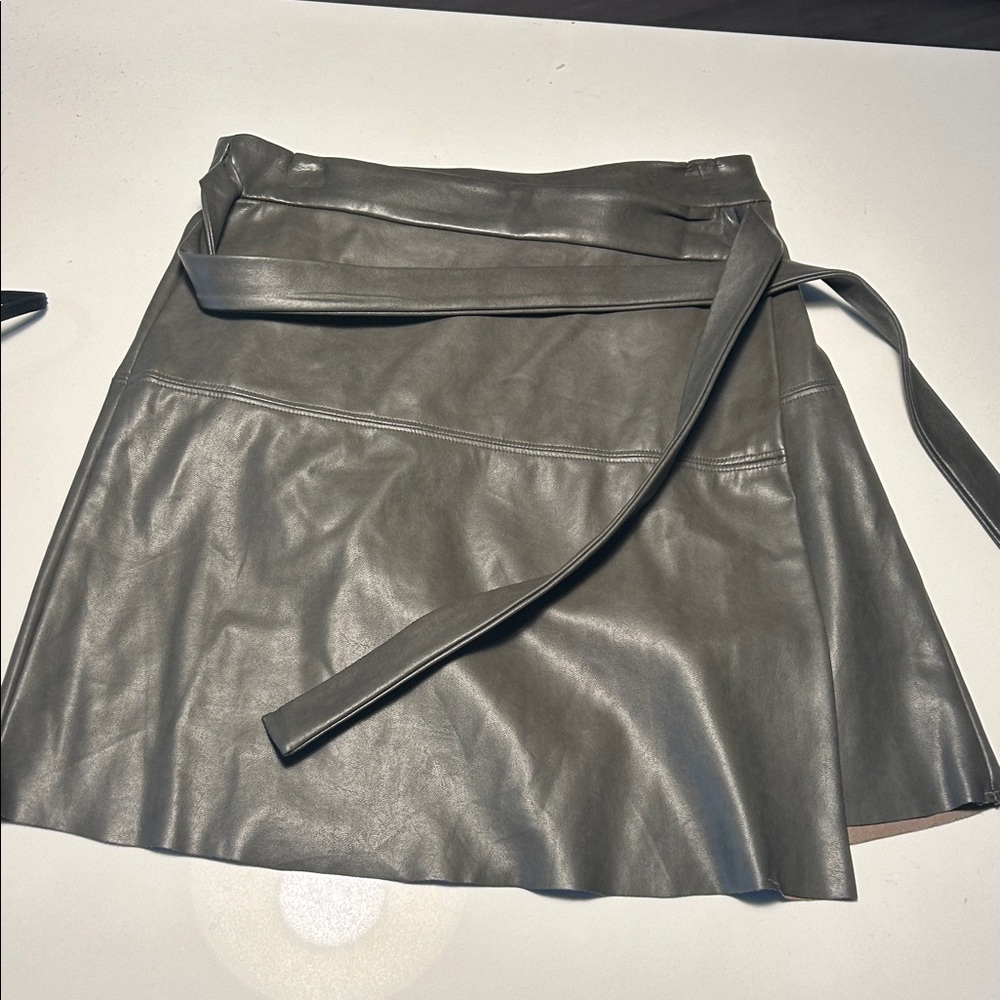 Aritzia Gray Faux Leather Wrap Skirt